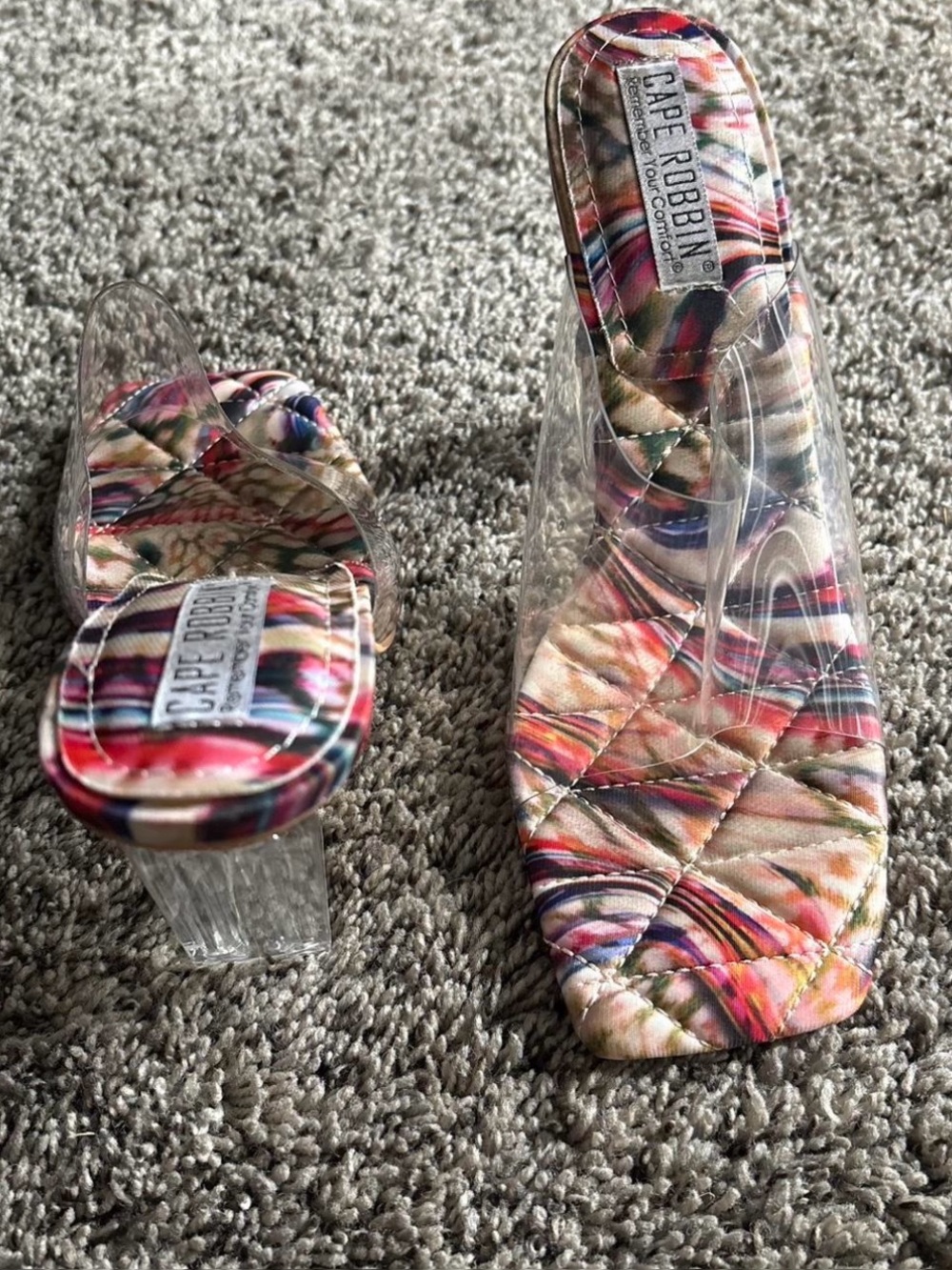 Cape Robbin Multicolor Quilted Clear Strap Mule Heel